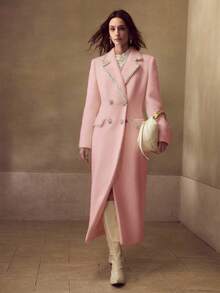 MOTF PREMIUM 女士羊毛镶钻双排扣大衣 - 粉色 - 查看 7