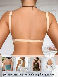 1件裸色贴身女士舒适性感多功能凝胶衬垫不可拆卸衬垫文胸 - 杏色 - 查看 4
