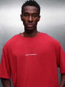 PLAYBOY X SUMWON Boxy Fit Crew Neck Short Sleeve Statement Graphic Tee With Back Print Cotton Blend Streetwear Style - Red - View 5