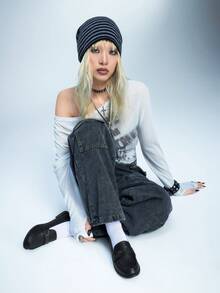 Sugerpunk Mocasines de mujer con decoración de cadena metálica, estilo casual y de uso diario - Negro - Ver 2