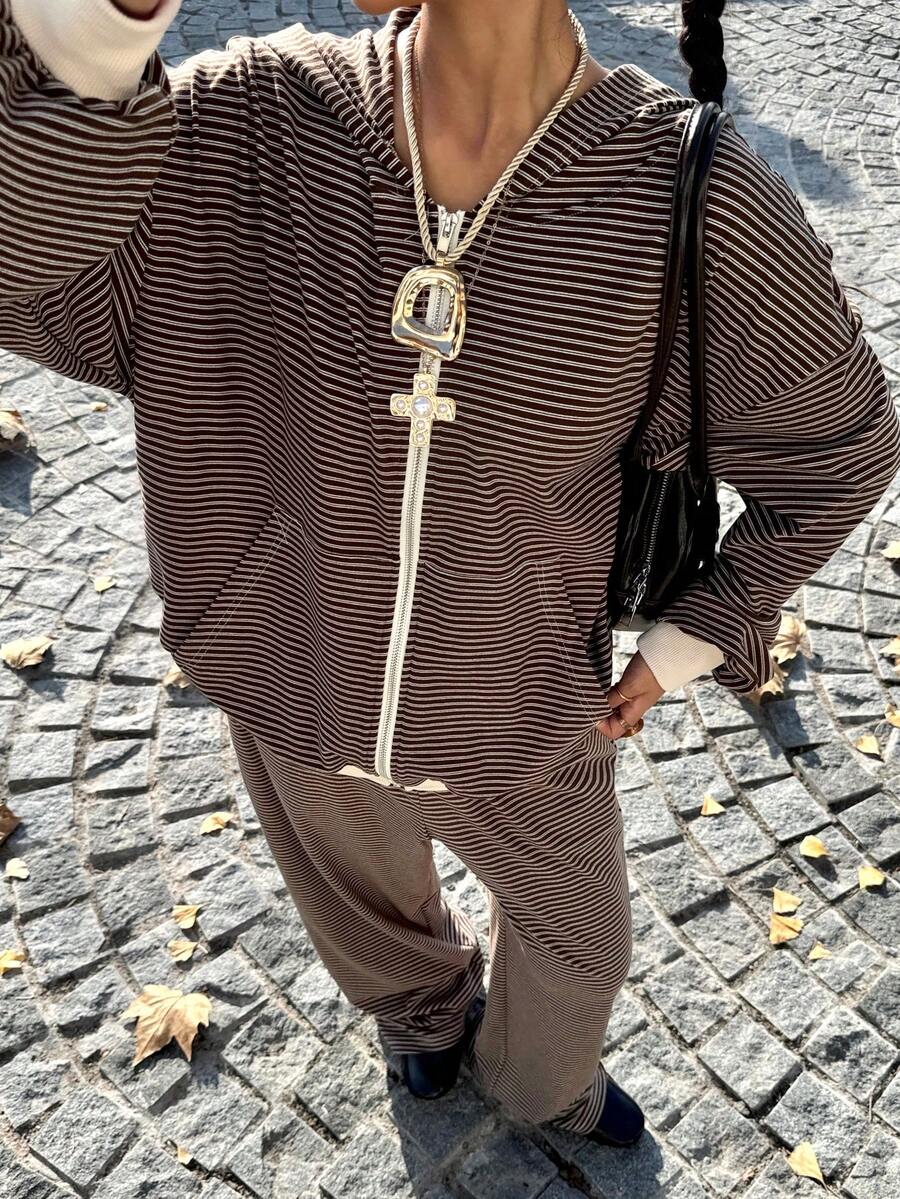 Muchica Bộ 2 món áo dài tay và quần dài dệt kim thường ngày dành cho nữ - Nhiều màu - Xem 1