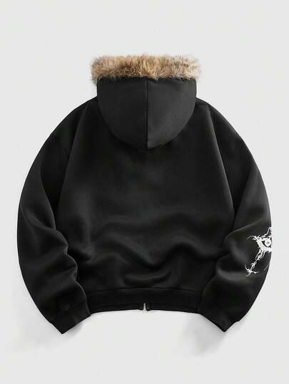 Street Life Men's Gothic Character Hooded Sweatshirt With Fur Collar