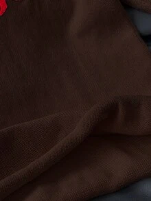 SHEIN Unity 女士Y2K休闲宽松袖口针织毛衣，饰有龙虾刺绣图案 - 咖啡棕 - 查看 5