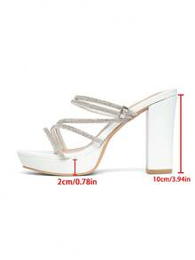 CUCCOO SZL Women's Fashion Rhinestone Strap Chunky Heel Platform Sandals, Suitable For Commuting, Dating, Gathering, Party, Wedding And Other Occasions Prom Heels Summer Shoes - White - View 4