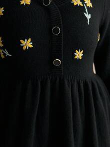 Nubod Vestido de suéter de talla grande de unicolor con bordado floral elegante, romántico y casual de moda para otoño/invierno