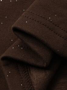 DAZY Bộ đồ nữ gồm áo hoodie và quần nỉ màu bạc ánh kim, kiểu dáng thường ngày, thích hợp mặc nhà mùa thu/đông. - Cà phê nâu - Xem 8