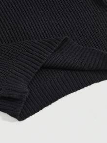 ROMWE Goth Suéter holgado con bordado de seta y mangas farol - Negro - Ver 5