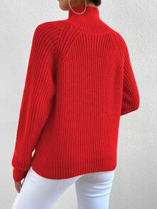 Elenzga 纯色高领插肩袖宽松针织套头毛衣 - 紅色 - 查看 2