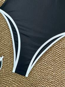 Swim Chiccia Women's Vacation Party Beach Mesh Fabric Black & White One Piece Swimsuit Push Up One Piece Swimsuit Black Bathing Suit Women Bikini One Piece Black And White Swimsuit - Black and White - View 6