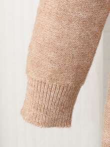LMoss Kids Young Girl Pink Crew Neck Long Sleeve Patchwork Ruffle Textured Knit Sweater Dress,Autumn Holiday Casual Daily Wear Warmth Autumn/Winter - Khaki - View 4