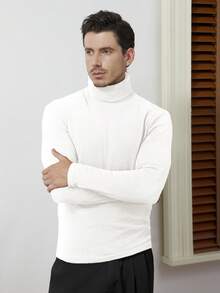 Core Aspect 男士休闲高领长袖保暖T恤 - 白色 - 查看 4