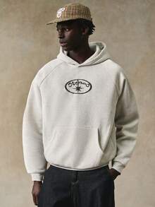 STYNVO 男士休闲字母图案袋鼠口袋插肩袖连帽衫，秋季款 - 灰色 - 查看 6