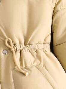 Young Girls Padded Coat, Casual Versatile All-Match Style, Brown Mid-Length Waisted, Winter - Khaki - View 7