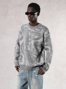 DAZY Men's Textured Crew Neck Drop Shoulder Casual Sweater, Autumn/Winter - Grey - View 5