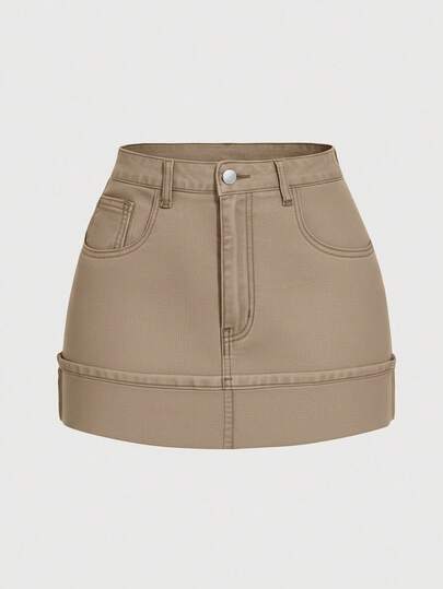 SHEIN MOD Minifalda vaquera de verano con bolsillo en diagonal de unicolor para mujer