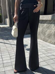 Chiquease Women's Elegant Bell-Bottom Commuter Pants In Black - Black - View 4