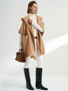 Airaco 女士优雅通勤连帽大衣，秋冬季 - 卡其色 - 查看 3