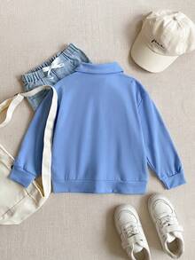 PrepCrw 1件装少女优雅学院风休闲都市蓝领长袖卫衣，适合外出、聚会、返校、秋冬季穿着，蓝色/天蓝色/浅蓝色格纹卫衣，返校用品 - 藍色 - 查看 2