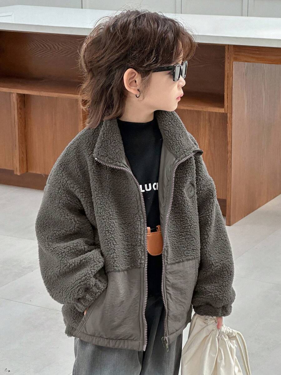 DAZY Young Boy's Casual Patchwork Warm Jacket, Autumn/Winter - Grey - View 1