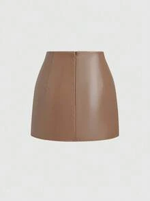 Sweetra 女士性感紧身迷你裙，纯黑色，复古美式风格，适合所有季节 - 棕色 - 查看 2