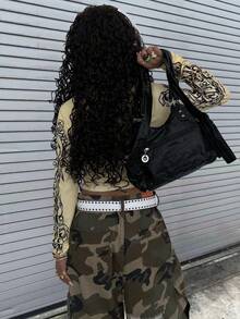 Rovax 女士Y2K爱心印花露肩长袖休闲上衣 - 黃色 - 查看 2