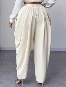 Maweii Damen Große Größen Einfarbige Plissee Design Lässig Haremshose