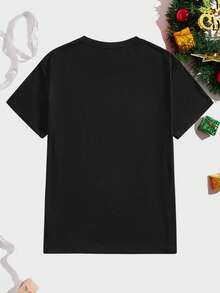 Manfinity Homme T-shirt standard noir à manches courtes pour hommes, T-shirt motif 2026 mignon, convient pour les rassemblements familiaux