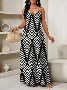 SHEIN Lady Đầm maxi rộng thùng thình phong cách Boho hở lưng cho nữ, đầm maxi dáng rộng không dây vai cho nữ, đầm dự tiệc sinh nhật & sự kiện / đầm nghỉ lễ, trang phục đi nghỉ mát, quần áo nữ phong cách Boho/Bohemia/Boho, trang phục nữ châu Phi, đầm nữ mùa hè, đầm nhiệt đới cho nữ, hàng mới về, đầm nữ, đầm đi biển, đầm lễ Phục sinh / đầm lễ Phục sinh cho nữ / trang phục lễ Phục sinh cho nữ, đầm mùa hè cho nữ, đầm maxi mùa hè, đầm maxi đen trắng, đầm maxi có túi, đầm maxi đi nghỉ mát. - Đen và trắng - Xem 4