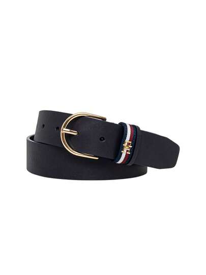 Tommy Hilfiger Signature Tape Leather Women's Belt Black