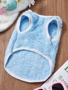 PETSIN 1件腊肠犬双面毛绒宠物背心，蓝色，带防滑扣，加厚保暖宠物服装 - 藍色 - 查看 6