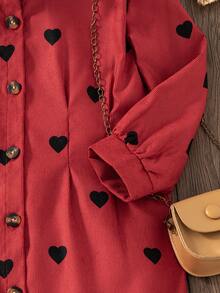 SHEIN Elladie kids Young Girl' Casual Heart Pattern Corduroy Shirt Dress, Autumn/Winter