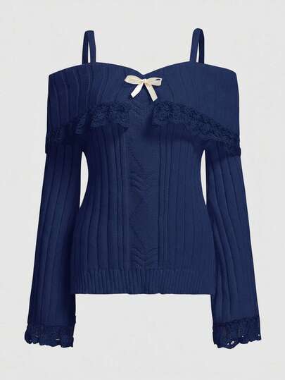 Kawaii Maglione casual da donna con spalle scoperte e senza maniche, adatto per l'autunno/inverno