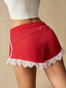 VARSIVA 蕾丝拼布打结撞色夏季时尚运动短裤 - 彩色 - 查看 5