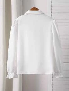 SHEIN Elladie kids 女童珍珠装饰肩部可拆卸蝴蝶结上衣，宽松版型，活力风格，舒适面料，适合搭配背带裙叠穿或单穿，春秋季 - 白色 - 查看 2