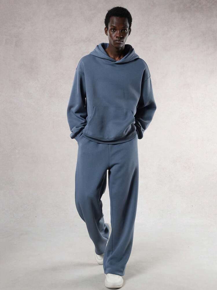 Men's Hazy Blue Hoodie Sweatsuit Set, Thermal Lined, Autumn/Winter