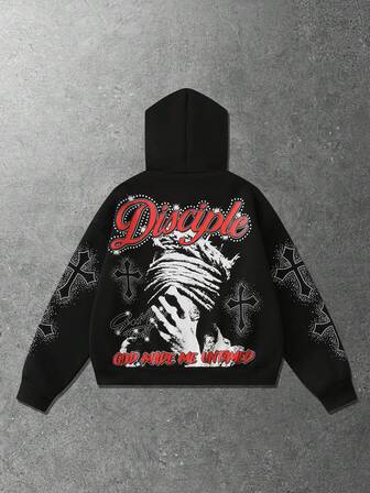 Street Life Felpa con cappuccio casual da uomo con grafica ritratto, stile urban retrò, autunno