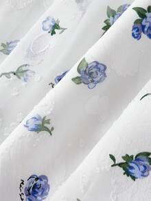 SHEIN MOD 女士蓝白镂空纹理露肩浪漫连衣裙，适合约会、情人节、度假等场合 - 藍白色 - 查看 3