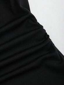 Sweetra 法式优雅复古浪漫通勤修身方领蕾丝拼接喇叭袖长袖迷你连衣裙，秋冬款 - 黑色 - 查看 5