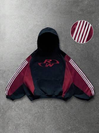 Street Life هودي رجالي بتصميم لوحات ملونة متباينة، بقصة فضفاضة وقصيرة