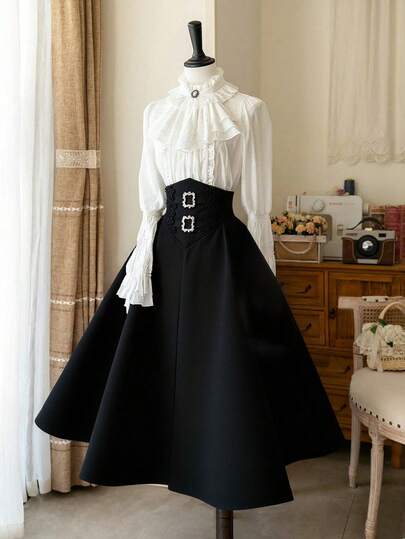 Sweetra 大码复古深色系高腰裙