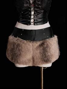 Sunspun Sexy Minimalist Furry Shorts - Brown - View 4