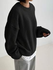 DAZY Solid Color Crew Neck Casual Long Sleeve Sweater,Long Sleeve Tops,Fall Women Clothes - Black - View 4