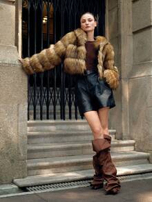 Anewsta Women's Elegant Ombre Leopard Print Faux Fur Hooded Short Jacket - Multicolor - View 7