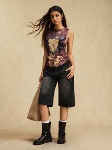 Easelle 女士个性化印花圆领无袖背心 - 摩卡棕 - 查看 7