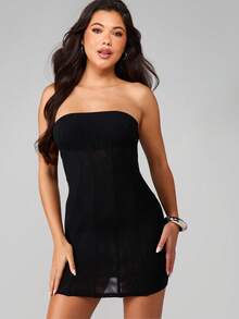 MISSGUIDED Strapless Fitted Mini Dress With Shirred Bust And Bodycon Silhouette For Party Evening Events - Black - View 1