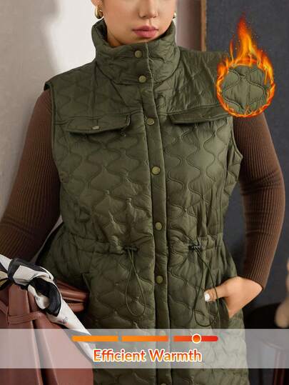 Zelara Chaqueta casual sin mangas de invierno para mujer de talla grande, de un solo botonadura, con cordón en la cintura y bolsillos, de unicolor