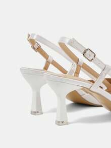 CUCCOO HITCHD Women's Pink Lace Pointed Toe Backless Pearl Bow Net Mesh High Heel Shoes For Christmas - White - View 12