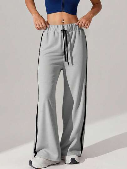 EURMUSE Relaxed Fit Contrast Striped Detailed Sweatpants, Casual Wear, Elastic Waistband With Drawstring, Soft Comfortable Fabric, Perfect For Lounge Or Sporty Look