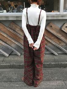 FRIFUL Women's Sleeveless Layered Ruffle Plaid Wide Leg Jumpsuit, Thick Warm Lining For Autumn/Winter Romper - Brown - View 6