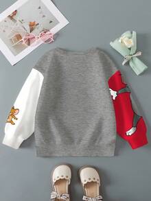 TOM & JERRY X SHEIN Young Girl Casual Everyday Colorblock Cartoon & Letter Graphic Crew Neck Sweatshirt Fall Winter - White - View 2